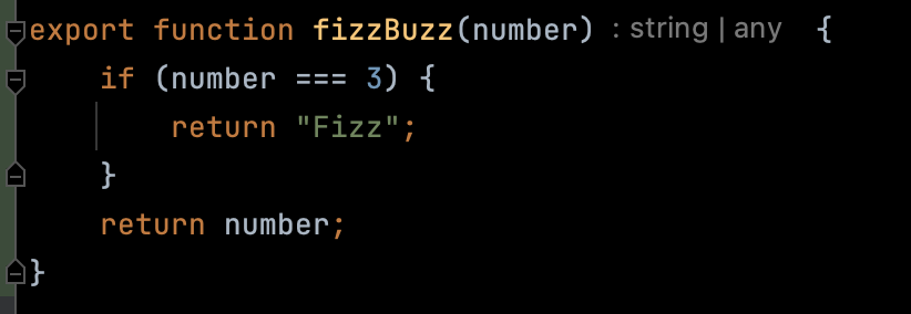 A screenshot of a FizzBuzz kata executed in JavaScript, very early stage