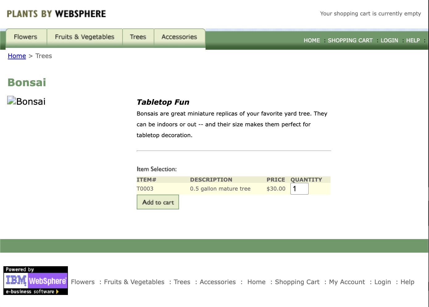 a screenshot of the detail page for the 'bonsai' product