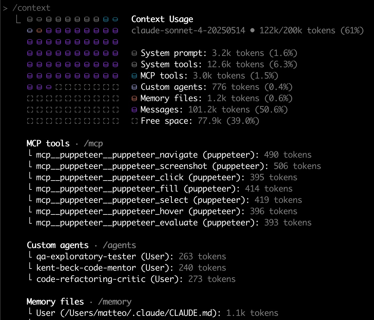 a screenshot of the output of the /context command in CC