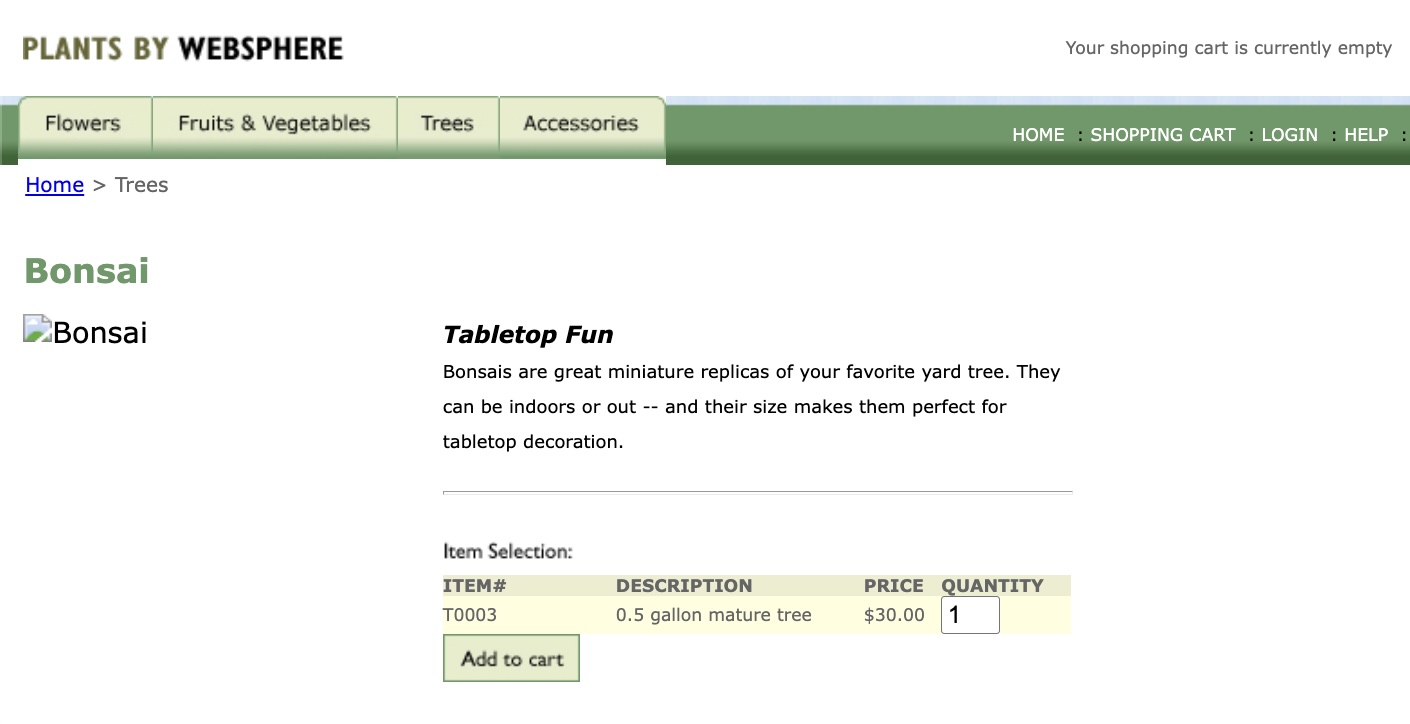 The Bonsai Tree product page