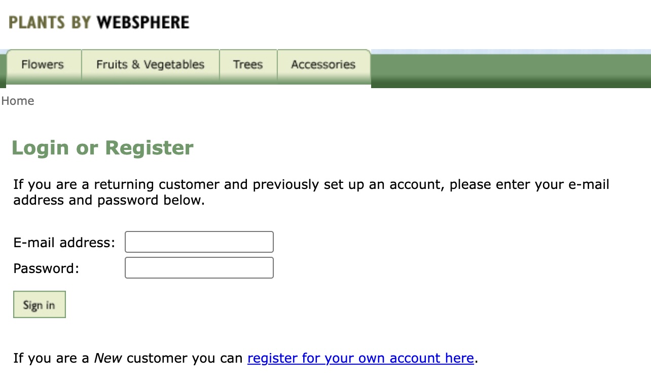 Screenshot of the login page