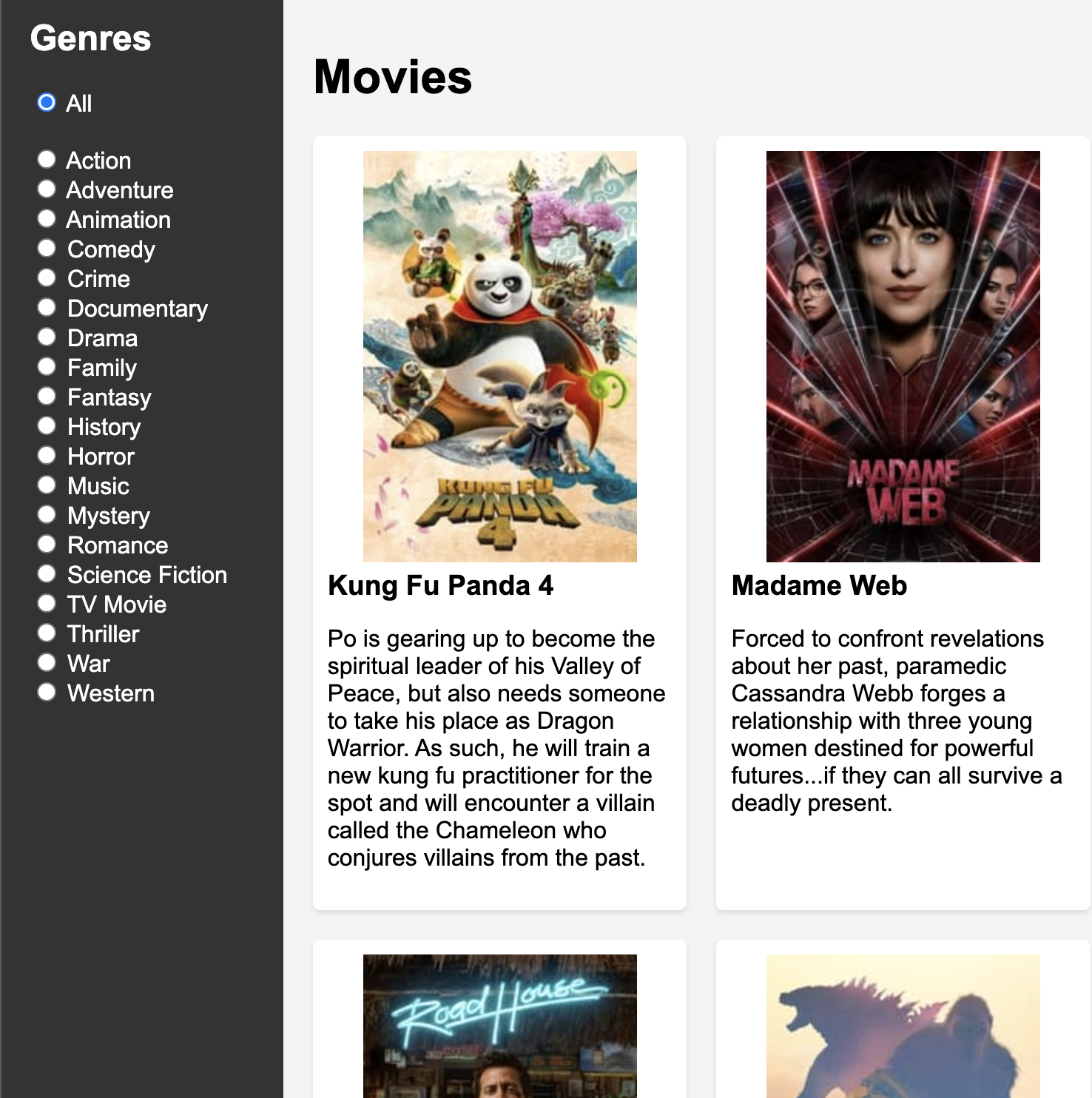 A screenshot of the MovieGoers application
